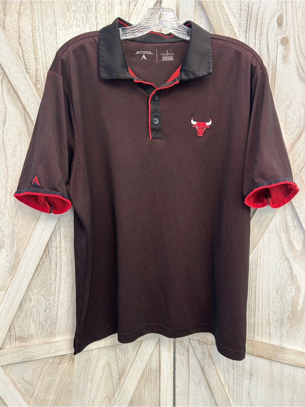 Chicago Bulls Polo Shirt Antigua NBA Basketball Black Red Men's Large